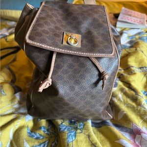 Celine Brown Monogram Shoulder Bag with Gold-Tone Ring Detail